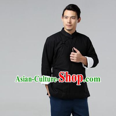 Chinese Traditional Costume Tang Suit Black Jacket National Mandarin Upper Outer Garment for Men
