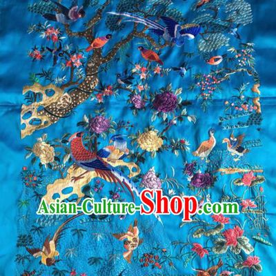 Chinese Traditional Handmade Embroidery Craft Embroidered Peony Blue Patches Embroidering Silk Piece