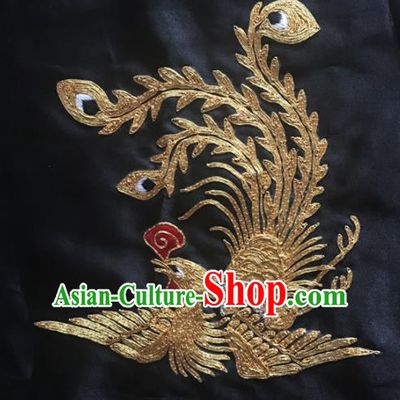 Chinese Traditional Handmade Embroidery Craft Embroidered Phoenix Cloth Patches Embroidering Silk Piece