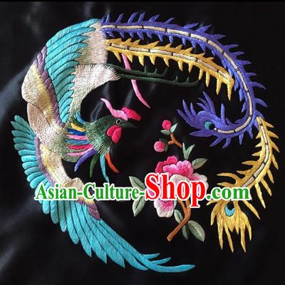 Chinese Traditional Handmade Embroidery Craft Embroidered Peony Phoenix Cloth Patches Embroidering Silk Piece