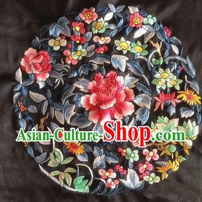 Chinese Traditional Handmade Embroidery Craft Embroidered Peony Silk Patches