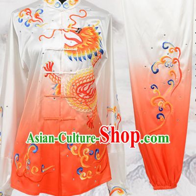 Color Transition Top Chinese Embroidered Dragon Taiji Outfits Martial Arts Uniforms Complete Set for Men or Women