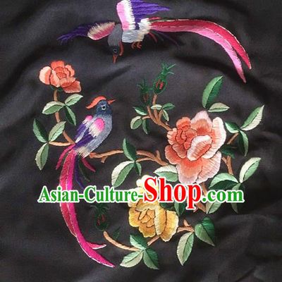 Chinese Traditional Handmade Embroidery Craft Embroidered Peony Birds Silk Patches