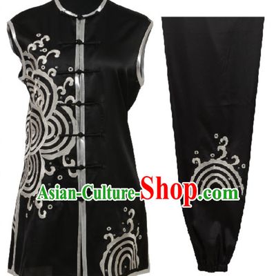 Black Top Chinese Embroidered Dragon Southern Fist Outfits Martial Arts Uniforms Complete Set for Men or Women