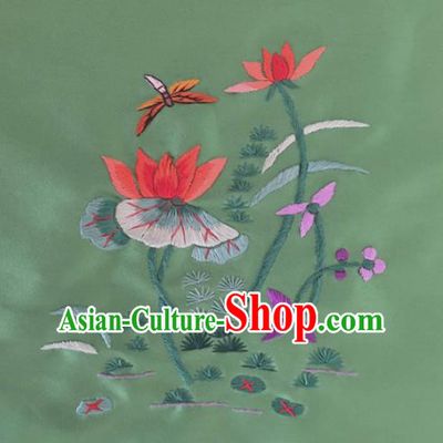 Chinese Traditional Handmade Embroidery Craft Embroidered Lotus Green Silk Patches