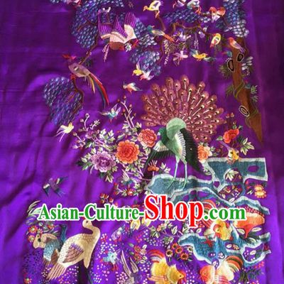 Chinese Traditional Handmade Embroidery Craft Embroidered Birds Purple Silk Patches