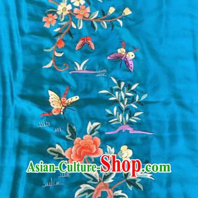 Chinese Traditional Handmade Embroidery Craft Embroidered Peony Blue Silk Patches