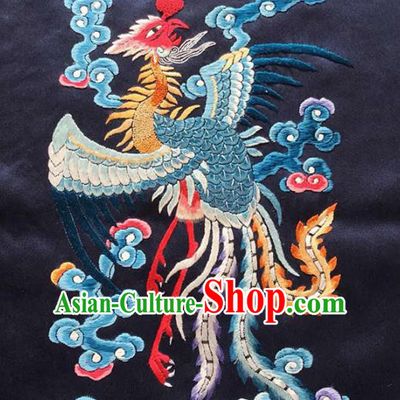 Chinese Traditional Handmade Embroidery Craft Embroidered Phoenix Black Silk Patches