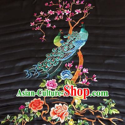 Chinese Traditional Embroidered Peacock Silk Patches Handmade Embroidery Craft