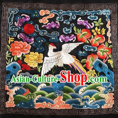 Chinese Traditional Embroidered Crane Peony Silk Patches Handmade Embroidery Craft