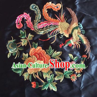Chinese Traditional Embroidered Phoenix Peony Silk Patches Handmade Embroidery Craft