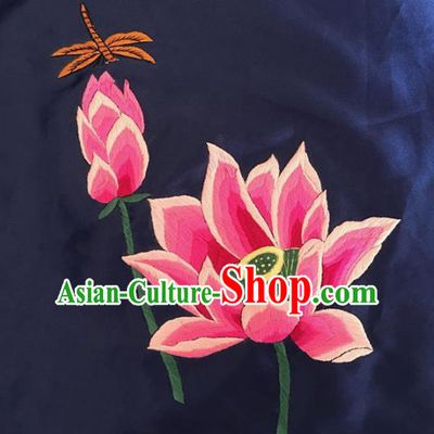 Chinese Traditional Embroidered Lotus Silk Patches Handmade Embroidery Craft