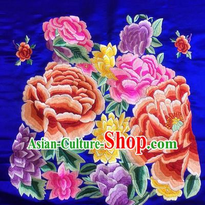 Chinese Traditional Embroidered Peony Flowers Silk Patches Handmade Embroidery Craft