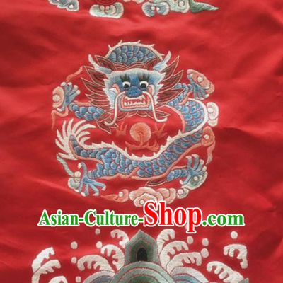 Chinese Traditional Embroidered Dragon Red Silk Patches Handmade Embroidery Craft Cloth Fabric