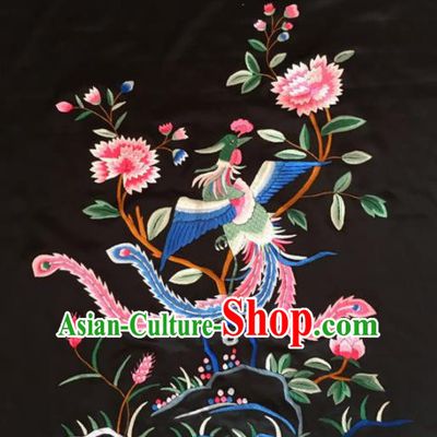 Chinese Traditional Handmade Embroidery Craft Embroidered Phoenix Peony Cloth Patches Embroidering Silk Piece