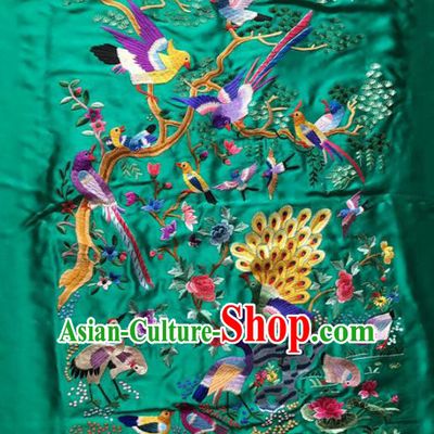 Chinese Traditional Embroidered Green Silk Patches Handmade Embroidery Craft Cloth Fabric