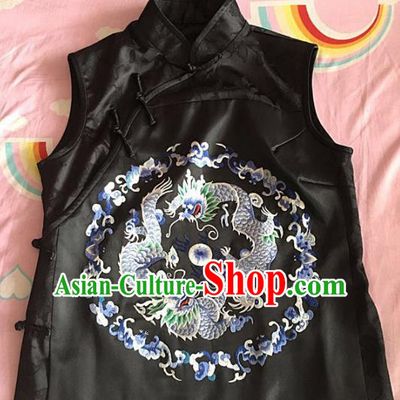 Chinese Traditional Costume Tang Suit Embroidered Dragon Black Vest for Women