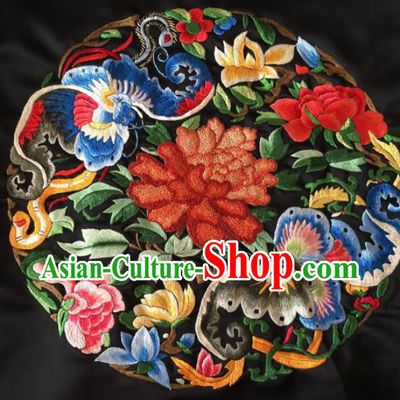 Chinese Traditional Embroidered Peony Butterfly Silk Patches Handmade Embroidery Craft Cloth Fabric
