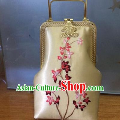 Chinese Traditional Embroidered White Handbag Handmade Embroidery Craft Silk Bags