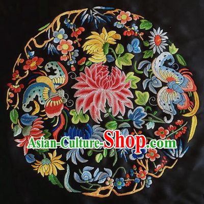 Asian Chinese Traditional Embroidered Chrysanthemum Silk Patches Handmade Embroidery Craft