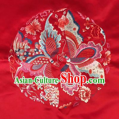 Asian Chinese Traditional Embroidered Butterfly Red Silk Patches Handmade Embroidery Craft
