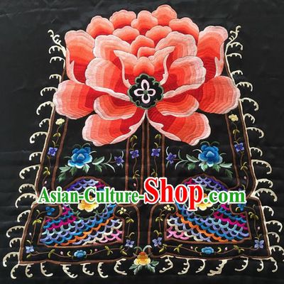 Asian Chinese Traditional Embroidered Peony Silk Patches Handmade Embroidery Craft