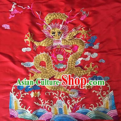 Asian Chinese Traditional Embroidered Dragon Red Silk Patches Handmade Embroidery Craft