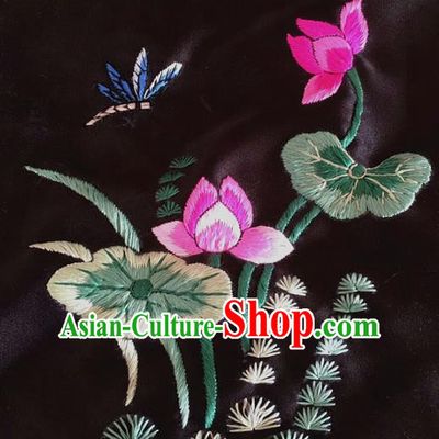 Asian Chinese Traditional Embroidered Lotus Silk Patches Handmade Embroidery Craft