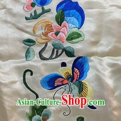 Asian Chinese Traditional Embroidered Chrysanthemum Butterfly Silk Patches Handmade Embroidery Craft