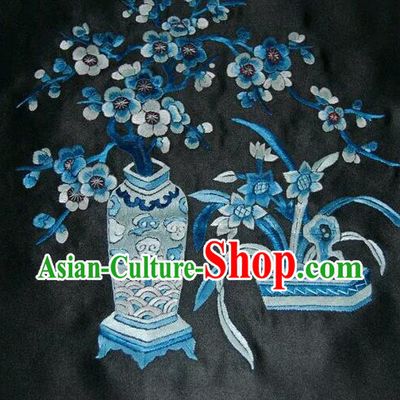 Asian Chinese Traditional Embroidered Plum Blossom Silk Patches Handmade Embroidery Craft