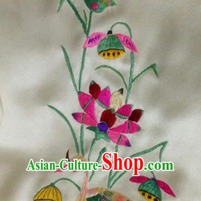 Asian Chinese Traditional Embroidered Lotus Crane Silk Patches Handmade Embroidery Craft