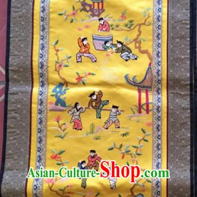 Chinese Traditional Embroidered Yellow Silk Patches Handmade Embroidery Craft