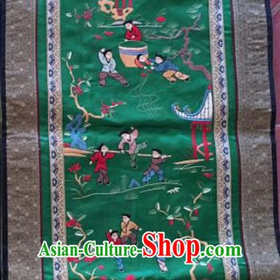 Chinese Traditional Embroidered Green Silk Patches Handmade Embroidery Craft