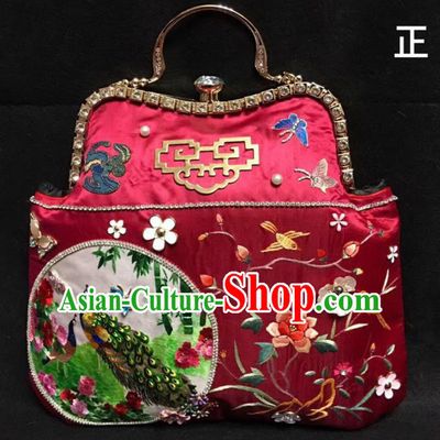 Chinese Traditional Embroidered Red Silk Handbag Handmade Embroidery Craft