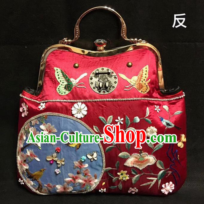 Chinese Traditional Embroidered Red Silk Handbag Handmade Embroidery Craft Chinese Traditional Embroidered Red Silk Handbag Handmade Embroidery Craft