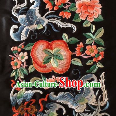Chinese Traditional Embroidered Butterfly Peony Silk Patches Handmade Embroidery Craft