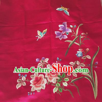 Chinese Traditional Embroidered Orchid Peony Cloth Patches Handmade Embroidery Craft Silk Fabric