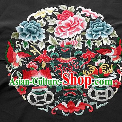 Chinese Traditional Embroidered Peony Cloth Patches Handmade Embroidery Craft Silk Fabric