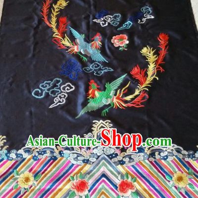 Chinese Traditional Embroidered Phoenix Peony Cloth Patches Handmade Embroidery Craft Silk Fabric