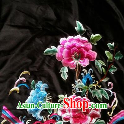 Chinese Traditional Embroidered Cloth Patches Handmade Embroidery Peony Craft Silk Fabric