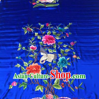 Chinese Traditional Embroidered Crane Peony Cloth Patches Handmade Embroidery Craft Silk Fabric
