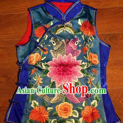 Chinese Traditional Silk Costume Tang Suit Embroidered Peony Vest for Women