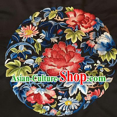 Chinese Traditional Embroidered Peony Cloth Patches Handmade Embroidery Craft Silk Fabric