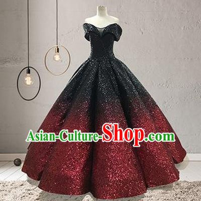 Top Grade Stage Performance Costumes Elegant Red Sequins Full Dress for Women