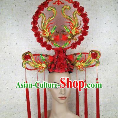 Asian Chinese Traditional Palace Phoenix Hair Accessories Stage Performance Catwalks Exaggerated Headdress for Women