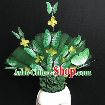 Top Halloween Catwalks Hair Accessories Stage Show Green Butterfly Headdress for Women