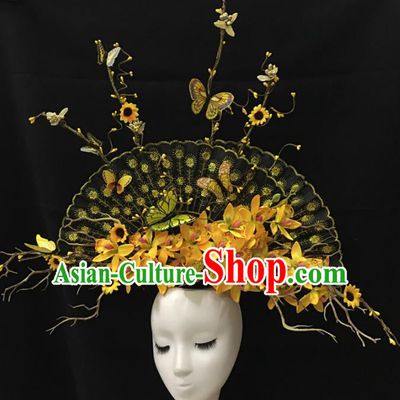 Top Halloween Giant Hair Accessories Stage Show Chinese Traditional Palace Catwalks Headpiece for Women