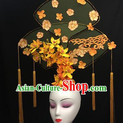 Top Halloween Stage Show Giant Hair Accessories Chinese Traditional Palace Catwalks Headpiece for Women