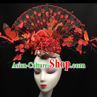 Top Halloween Giant Hair Accessories Stage Show Chinese Traditional Palace Catwalks Headpiece for Women