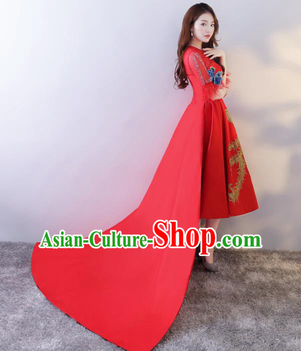 Chinese Traditional Costumes Elegant Red Full Dress Compere Qipao Dress for Women Chinese Traditional Costumes Elegant Red Full Dress Compere Qipao Dress for Women